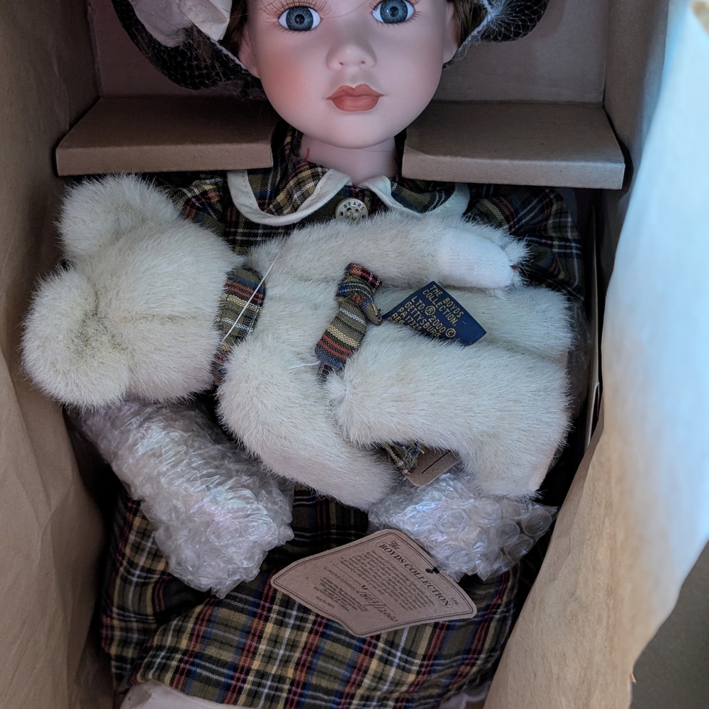 Boyds Bears Plaid Doll with White Teddy